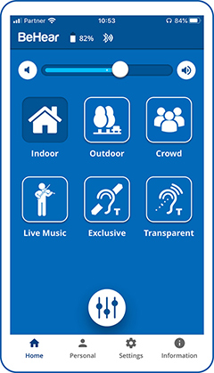 BeHear ACCESS home screen